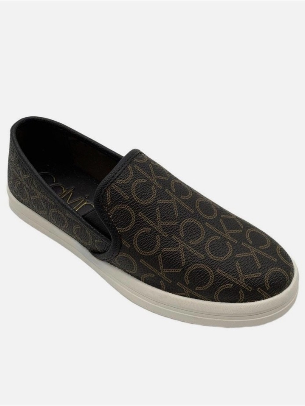 Calvin Klein Women's Black Logo Slip-On Loafer with White Sole